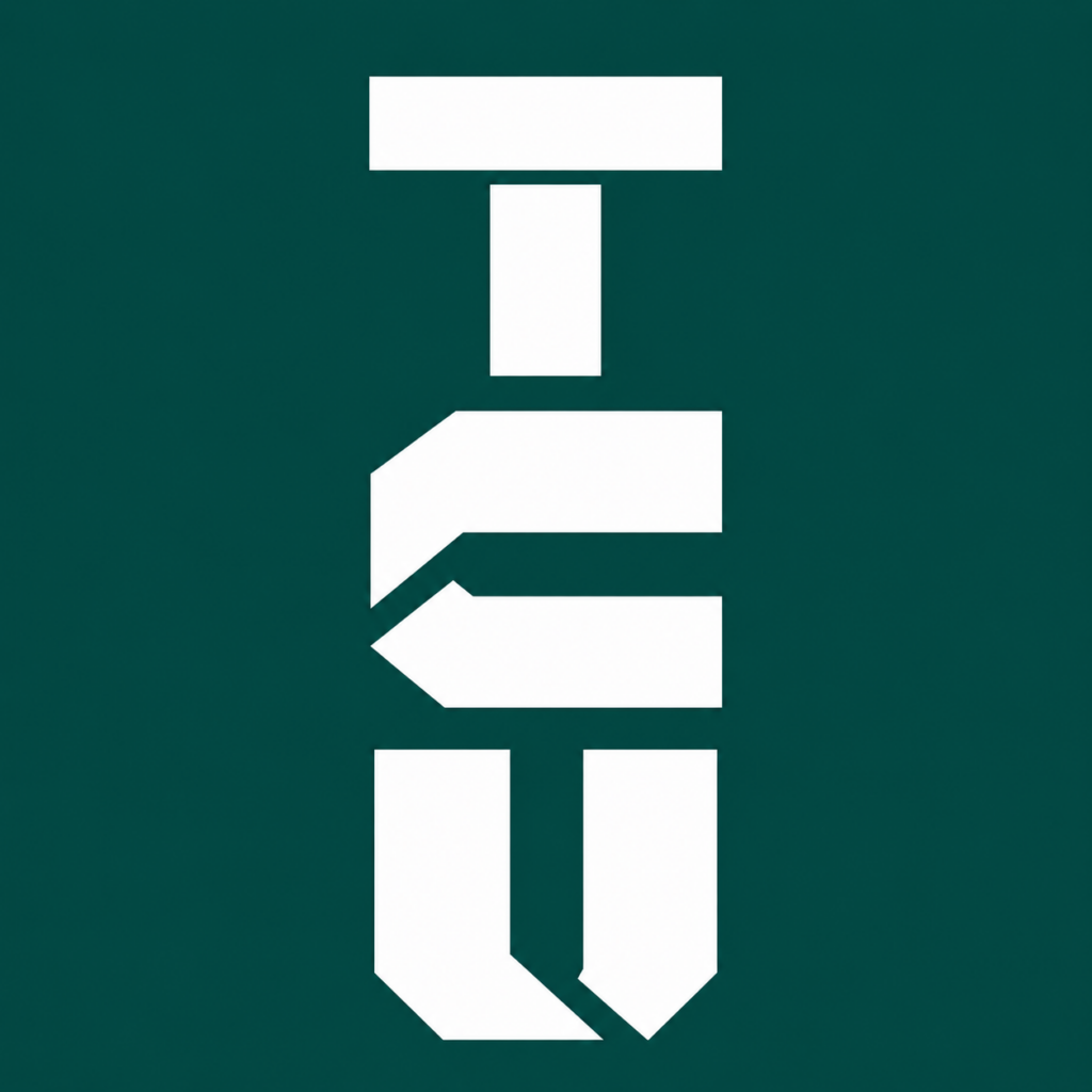 Vertical white geometric shapes on teal background